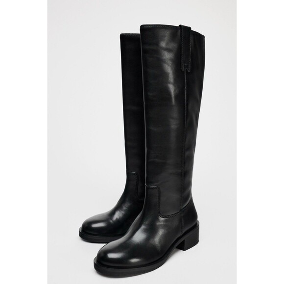 Zara Shoes - Zara Black Knee High Leather Riding Boots With Tabs Size US 6.5 EUR 37 Orig $159